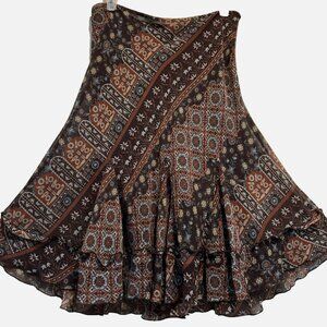 Nwot NINE & CO floral browns teal gray flared lined crinckled SkIRT 6